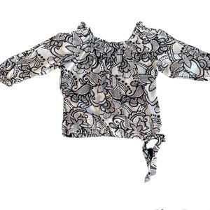 Cache Black and White Silk Floral Top